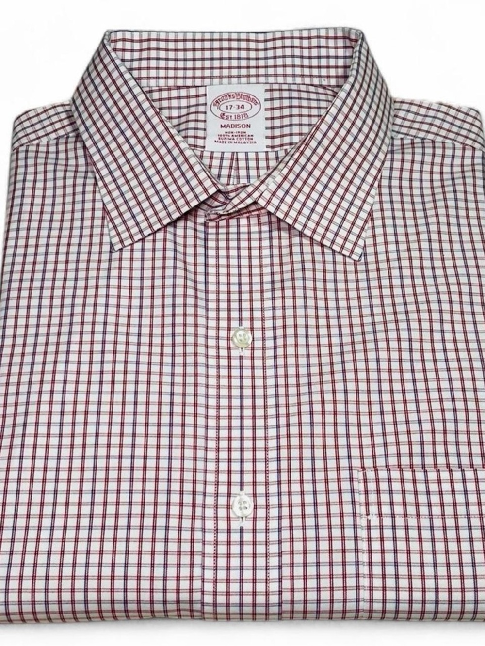 NWOT! Brooks Brothers 1818 Madison Non-Iron Supima Red Check Dress Shirt Size XL